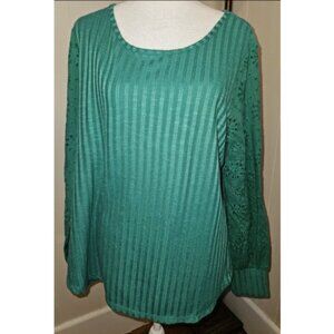 * STUDIO 1886 Green Eyelet Sleeve Pullover Top Ladies L 12-14